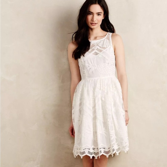 Anthropologie Maeve Pina White Pineapple Lace Sleeveless Fit & Flare Size 6 - Picture 1 of 14